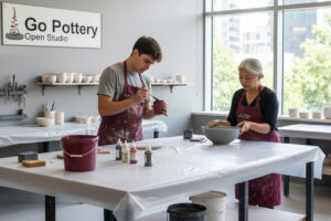 Glazing area Go Pottery