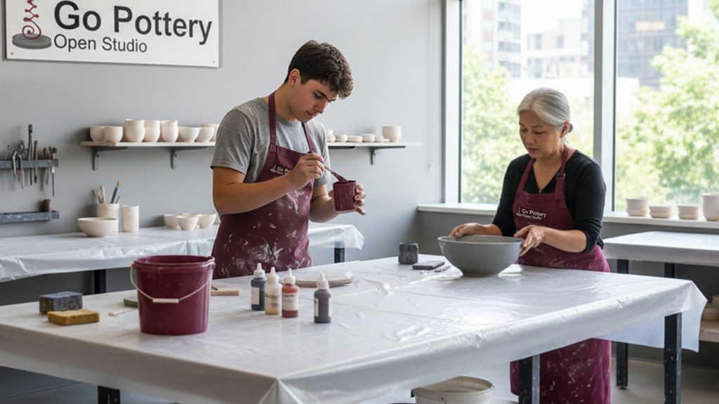 Glazing area Go Pottery